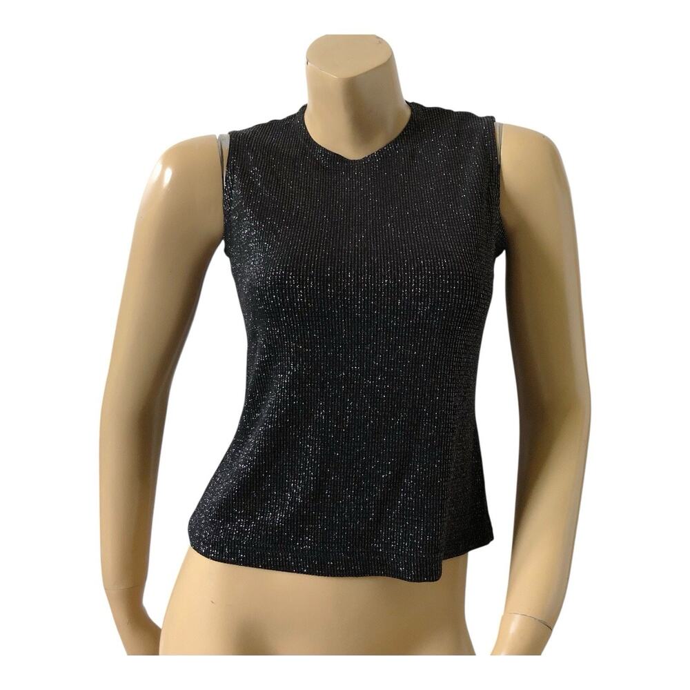 Ronni Nicole Petite Top Womens PS Black Metallic Glitter Sleeveless Stretch Rib